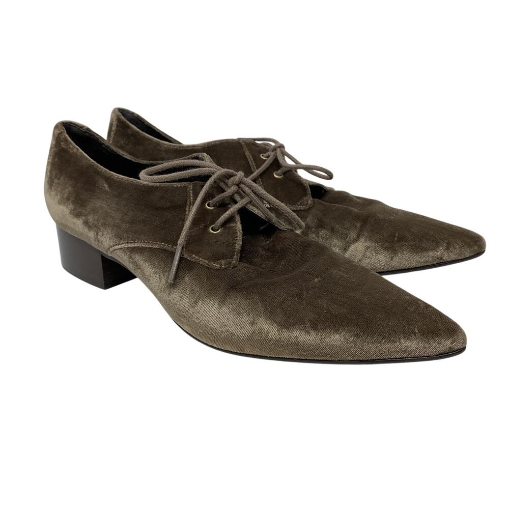 SixtySeven Womens 41 US 10-10.5 Brown Velvet Lace Up Oxford Heels Made in Spain